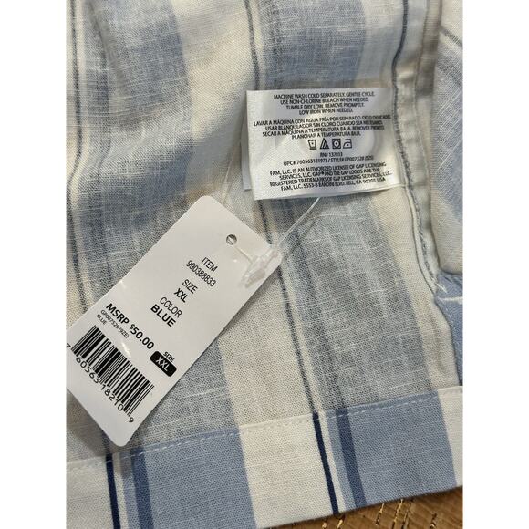 GAP Linen Blend Camp Shirt Striped Short Sleeve Button Up Casual XXL Summer - Picture 4 of 8